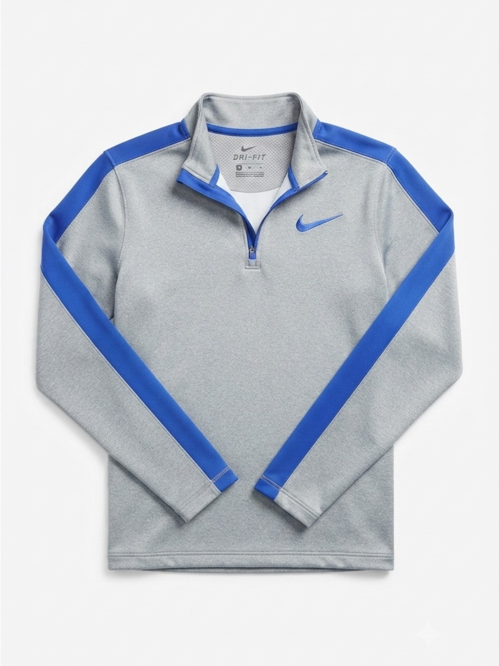 Nike Gray Quarter-Zip Therma-Fit Performance Pullover with Blue Stripes | Medium - Picture 1 of 6